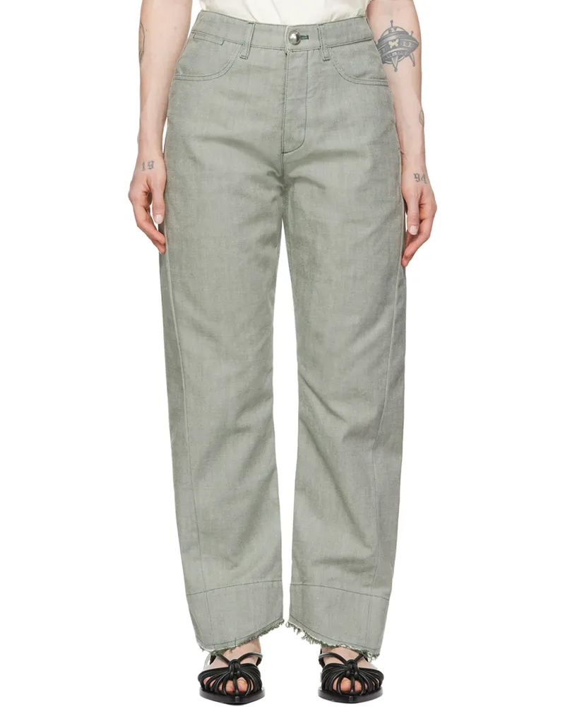 Jil Sander Green Raw-Cuff Jeans 307