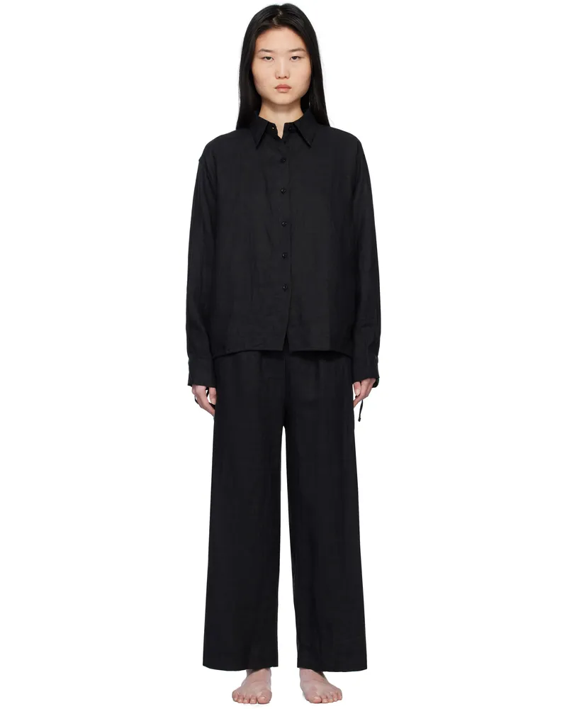 Deiji Studios Black Tie Split Pyjama Set Black