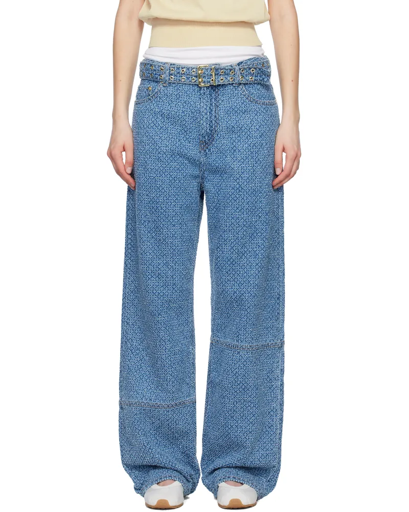 Ganni Blue Fluffy Izey Belt Jeans 566