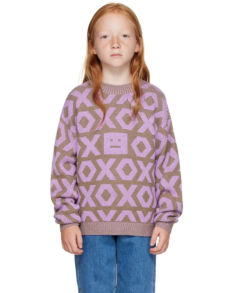 Acne Studios Kids Khaki & Purple 'XO' Sweater Khaki