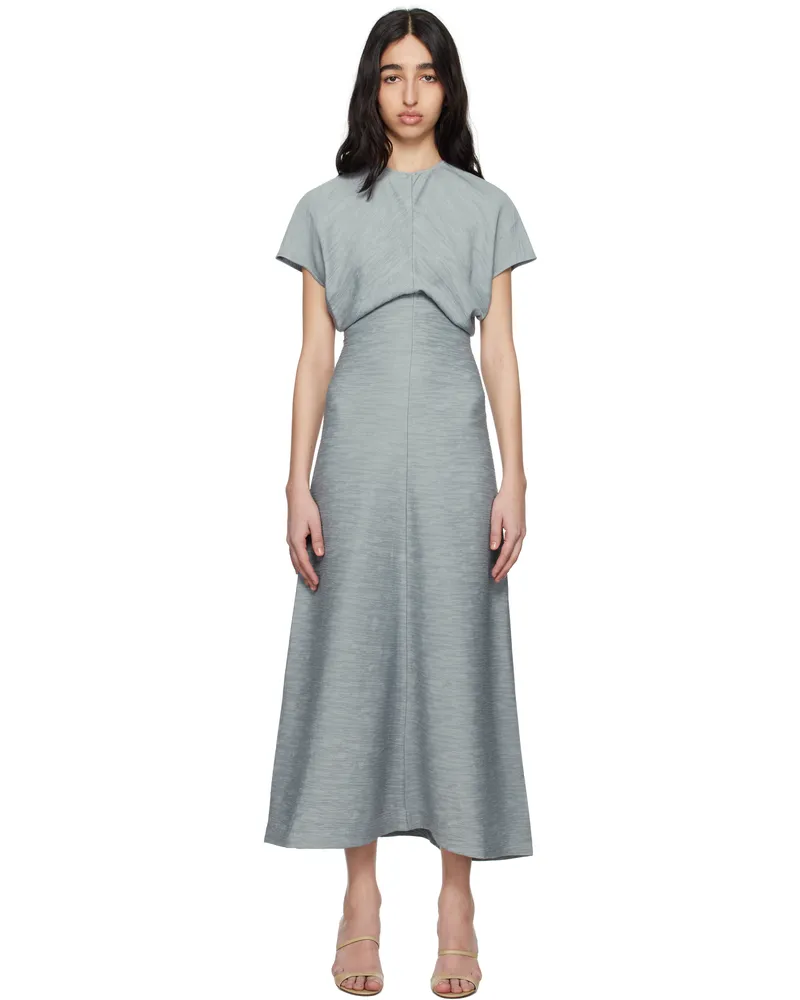 Totême Blue Slouch Waist Crinkled Midi Dress Mistral