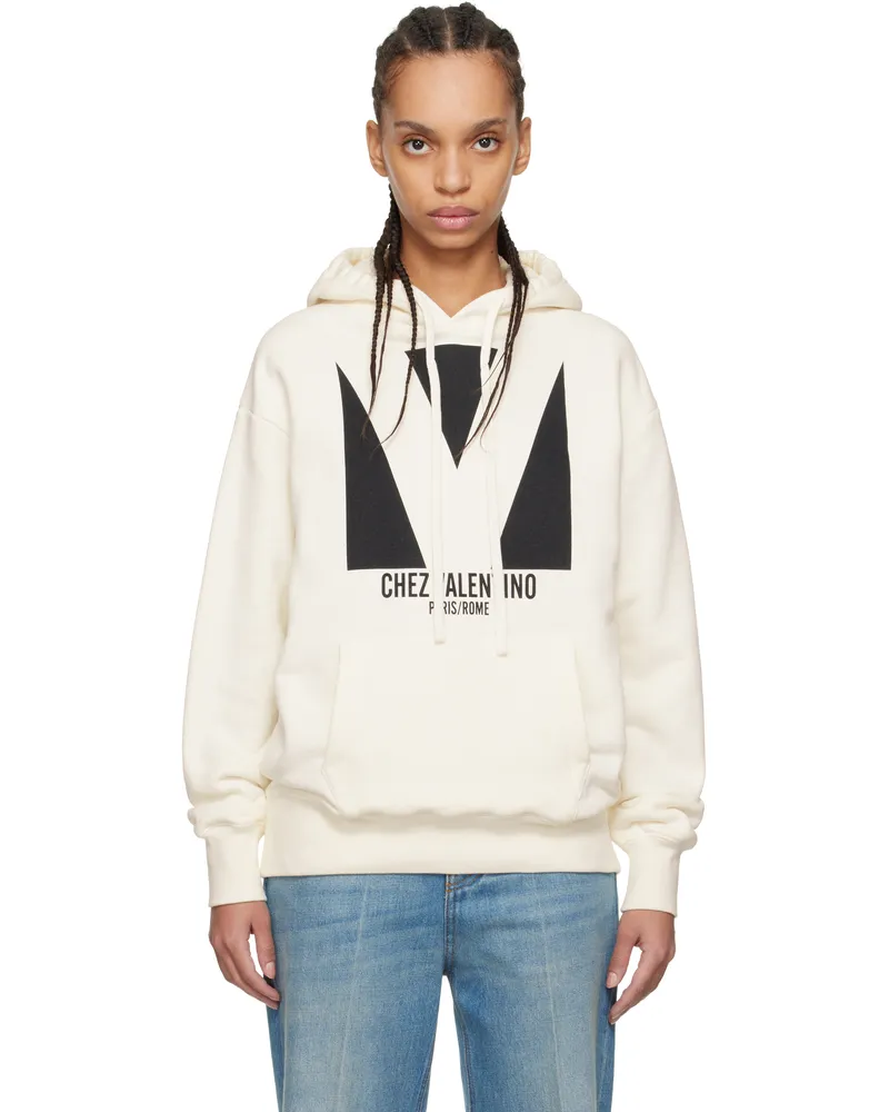 Valentino Garavani Off-White Cotton 'Chez Valentino' Print Hoodie A03