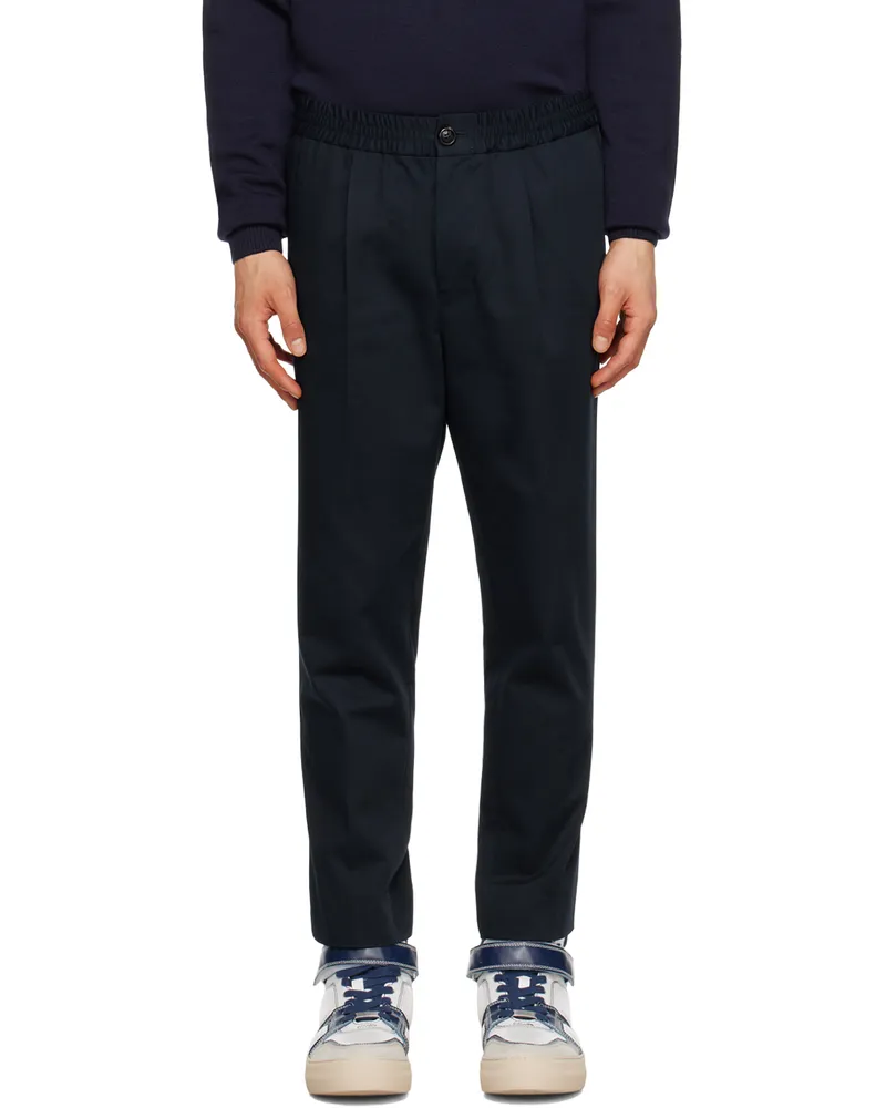 AMI Paris Navy Elasticized Trousers Nautic