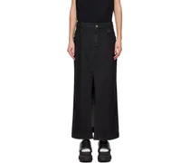 Black Vented Denim Maxi Skirt