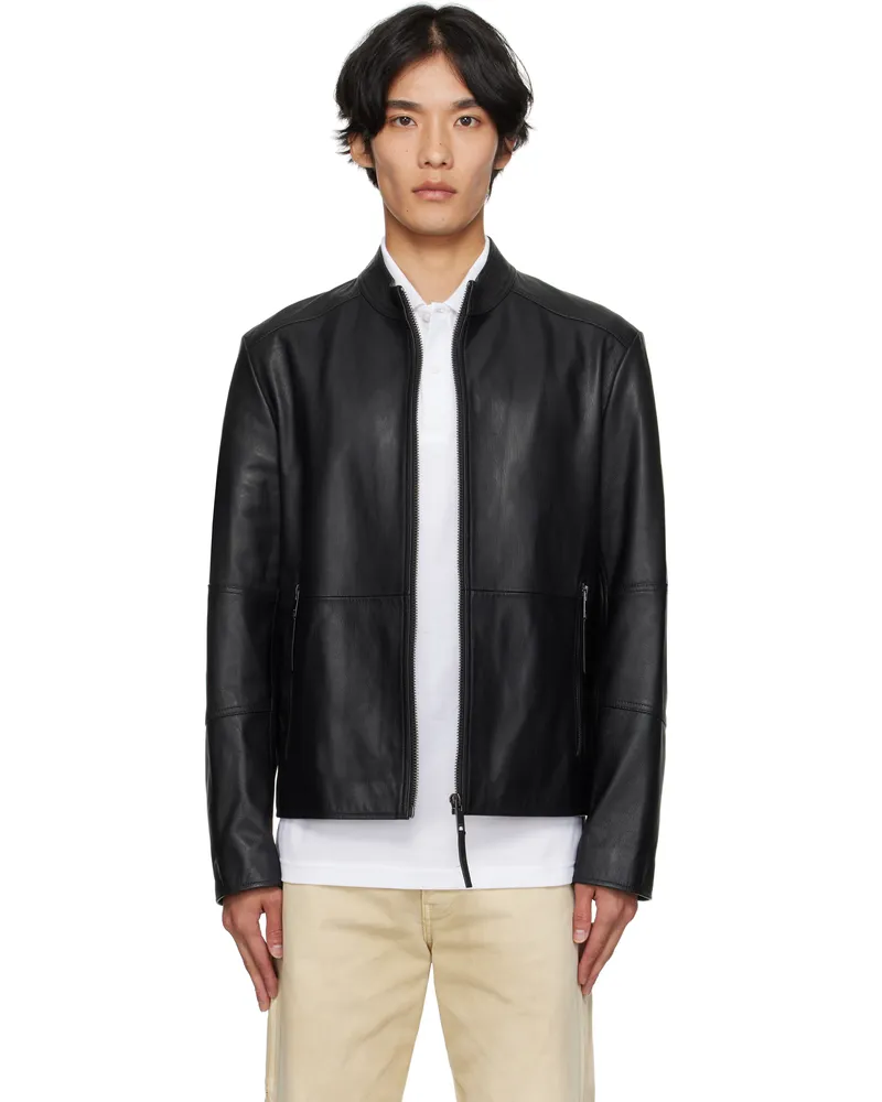 HUGO BOSS Black Slim-Fit Leather Jacket 001-black