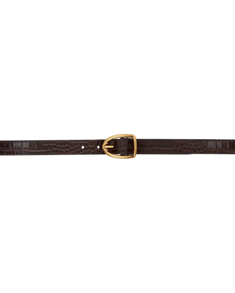 Tom Ford Brown Croc Angled Buckle Belt Cognac