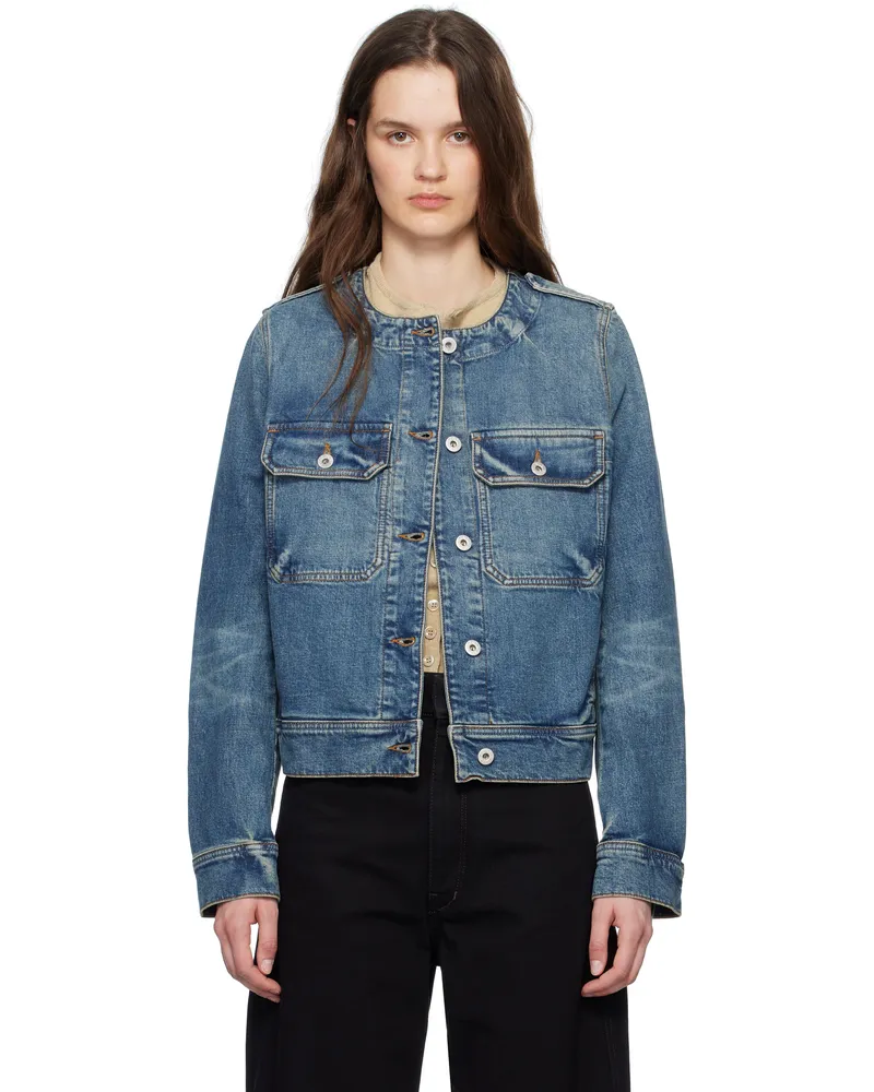 Kenzo Blue Kenzo Paris Collarless Denim Jacket Ds