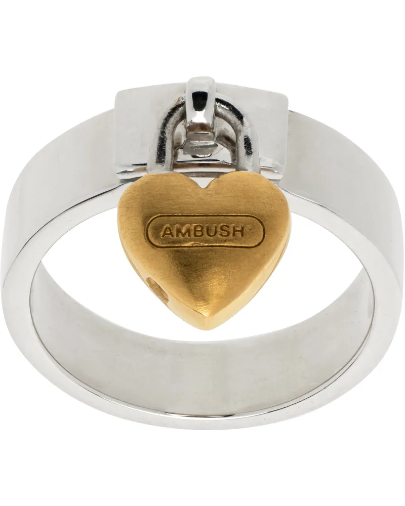 AMBUSH Silver Heart Padlock Ring 05