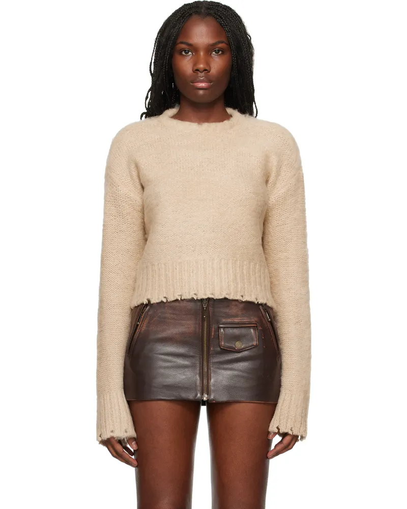 Guess Beige Fuzzy Crewneck Sweater Oxt