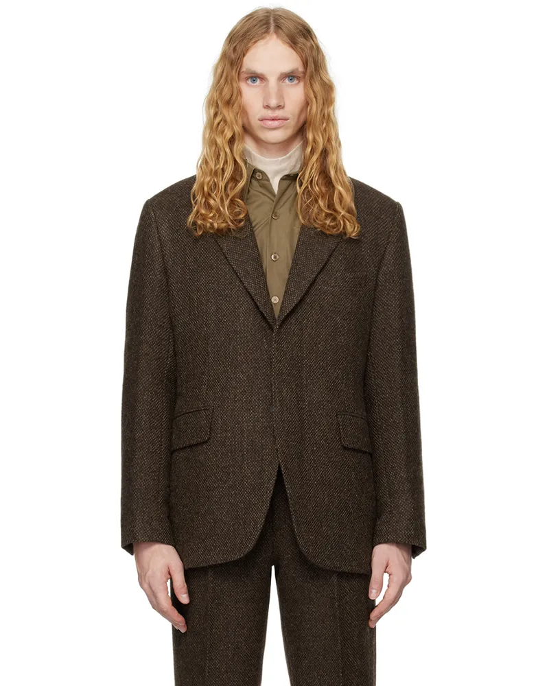 AURALEE Brown Lama Shetland Wool Tweed Blazer Brown