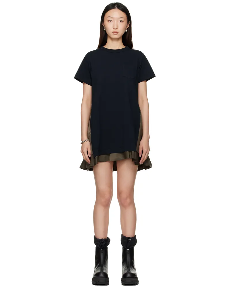 Sacai Navy Nylon Twill & Cotton Jersey Minidress 233