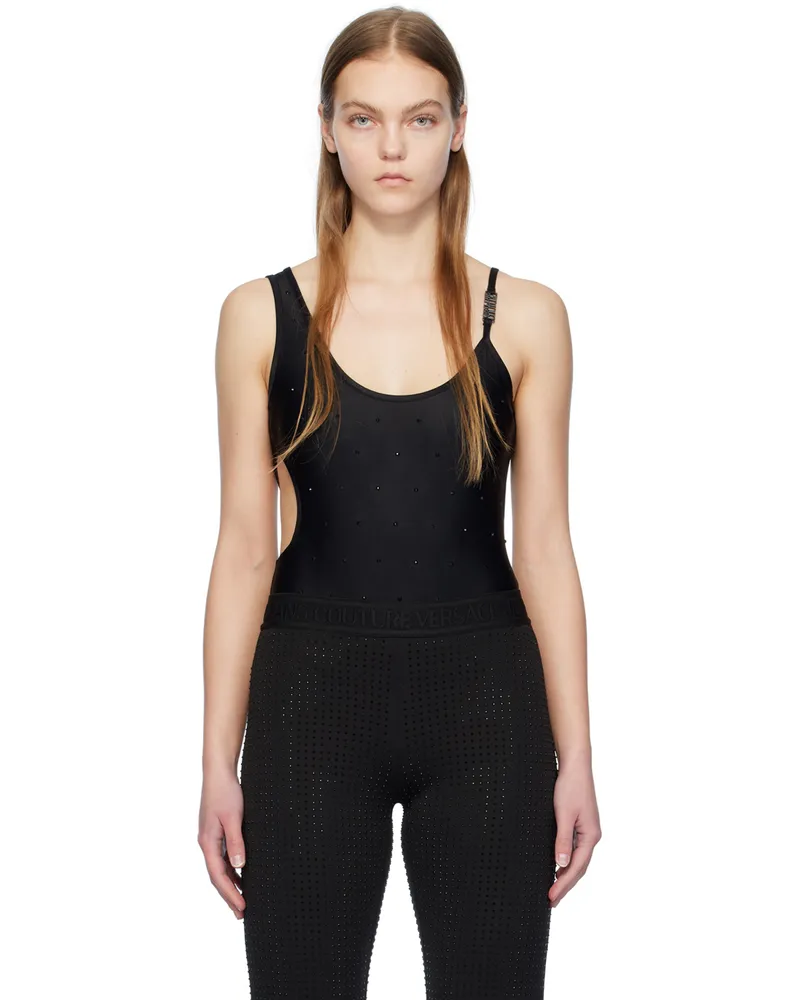 Versace Jeans Black Crystal-Cut Bodysuit E899