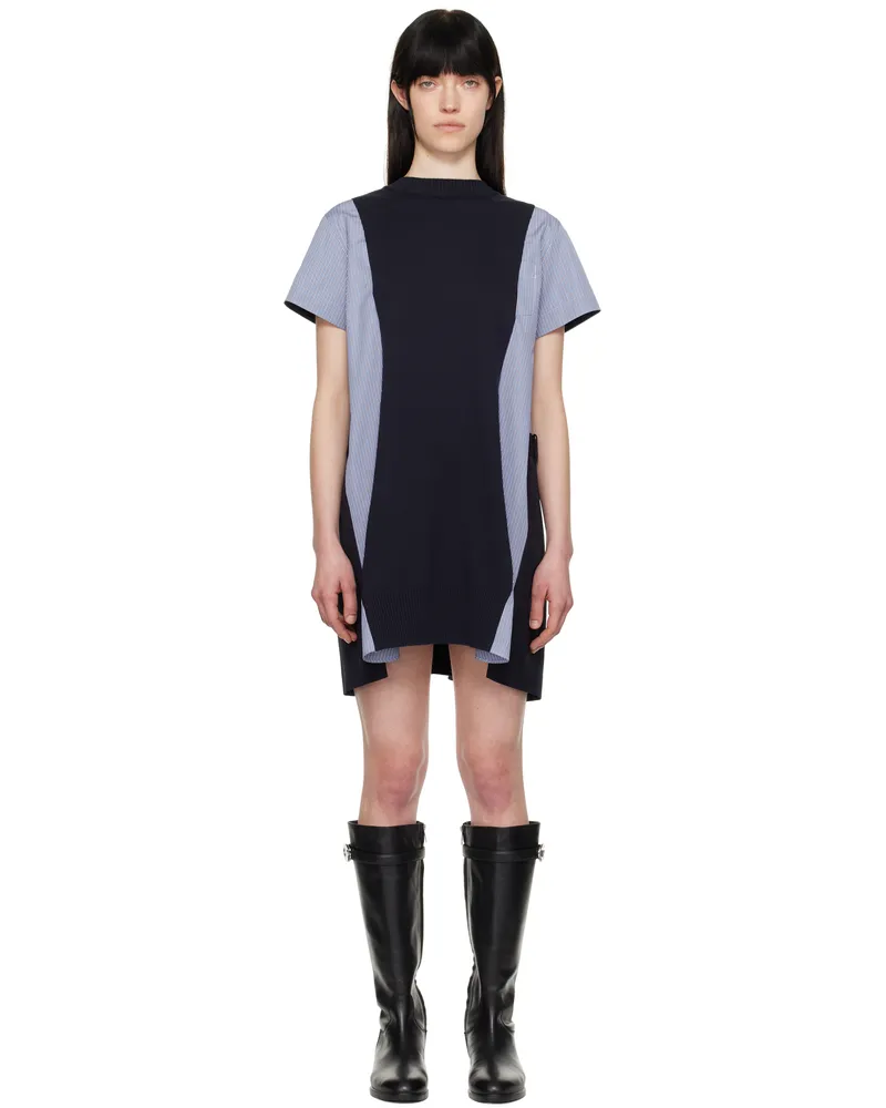 Sacai Navy Poplin & Knit Minidress 239