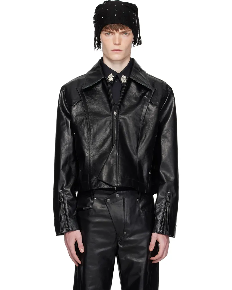 KIKO KOSTADINOV Black Kraner Cropped Leather Jacket Raven