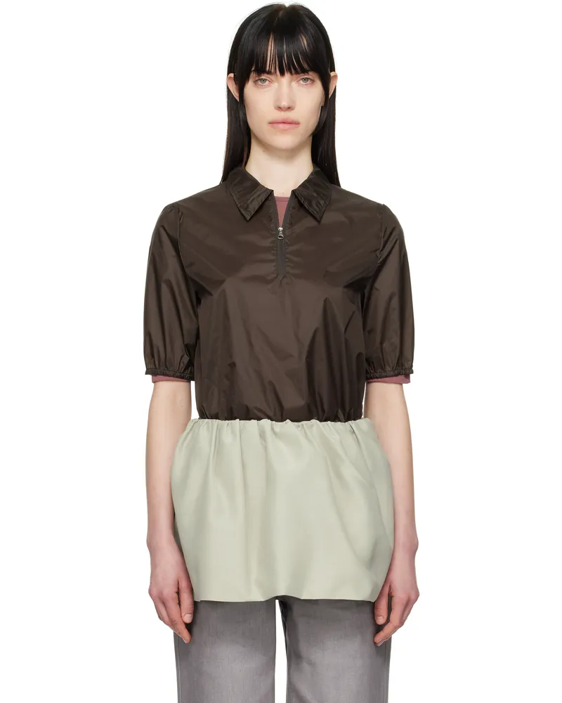 AMOMENTO Brown Sheer Half Zip-Up Polo Brown