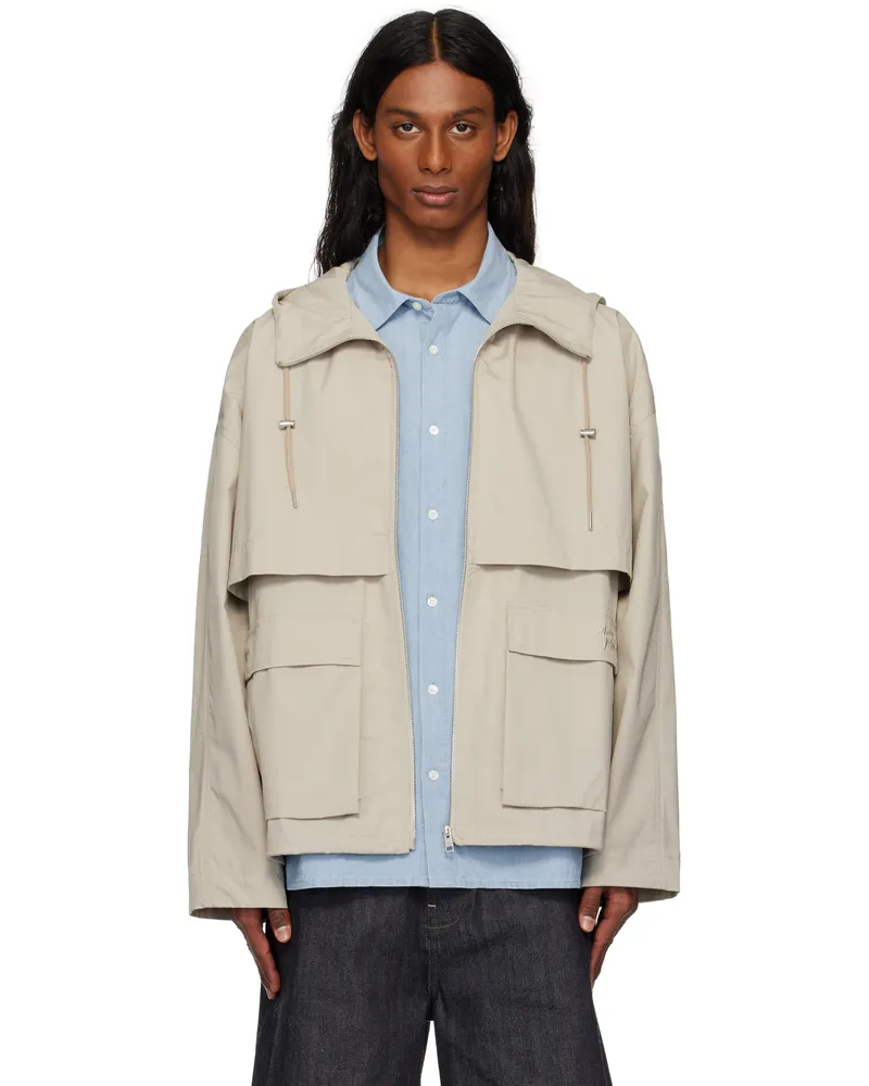 Kitsuné Taupe Hooded Zipped Windbreaker Jacket 0119