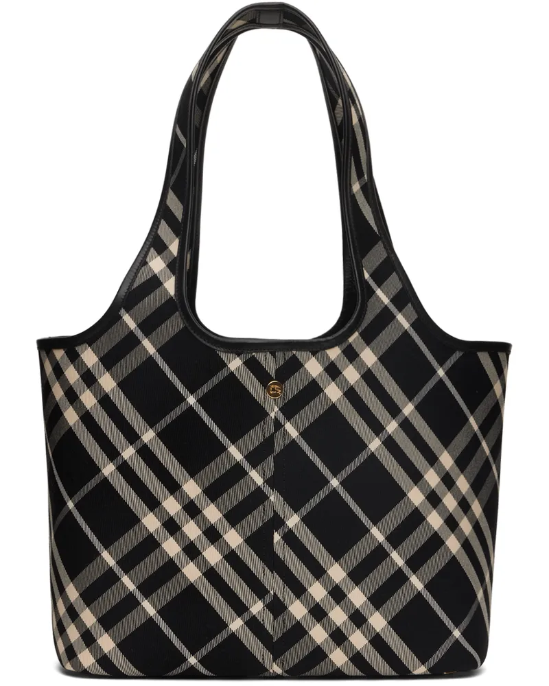Burberry Black & Off-White Small Check Tote Black