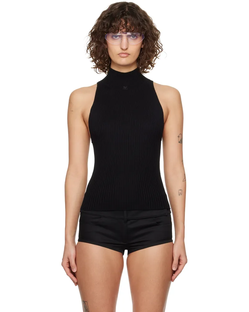 Courrèges Black Mock Neck Rib Tank Top 9999