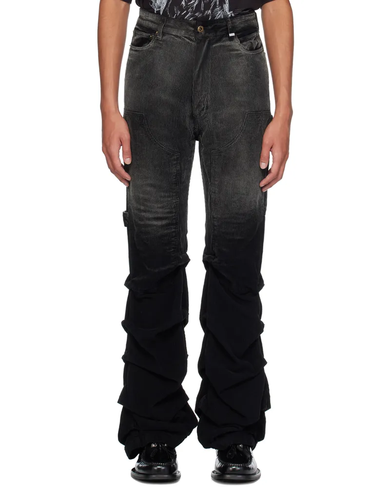 WE 11 DONE Black Washed Wrinkled Trousers Black