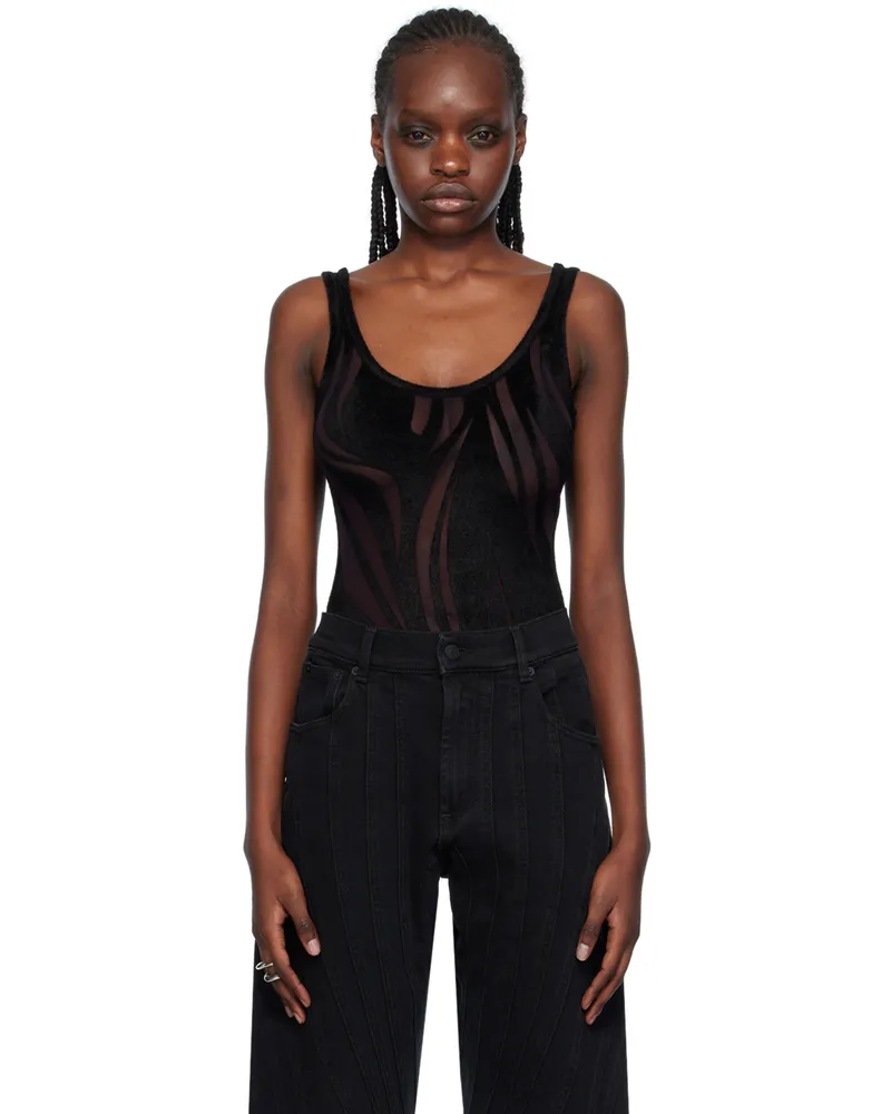 Thierry Mugler Black Flocked Bodysuit 1999