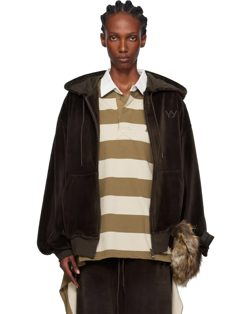 OPEN YY Brown Velour Box Hoodie Brown