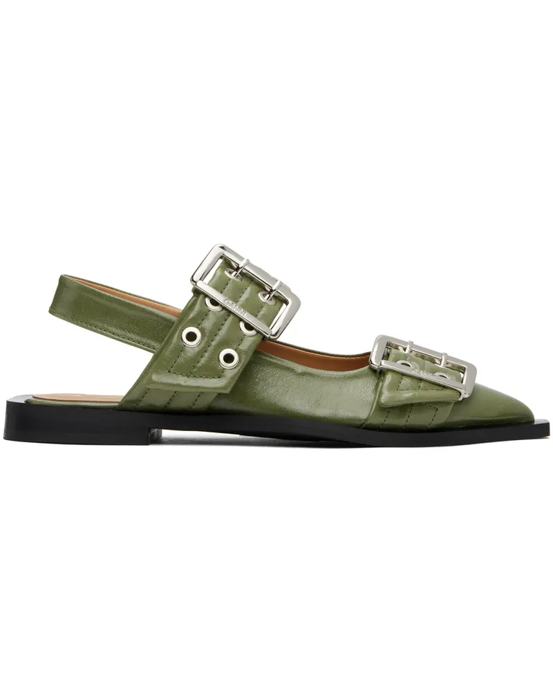 Ganni Khaki Feminine Buckle Ballerina Flats 861