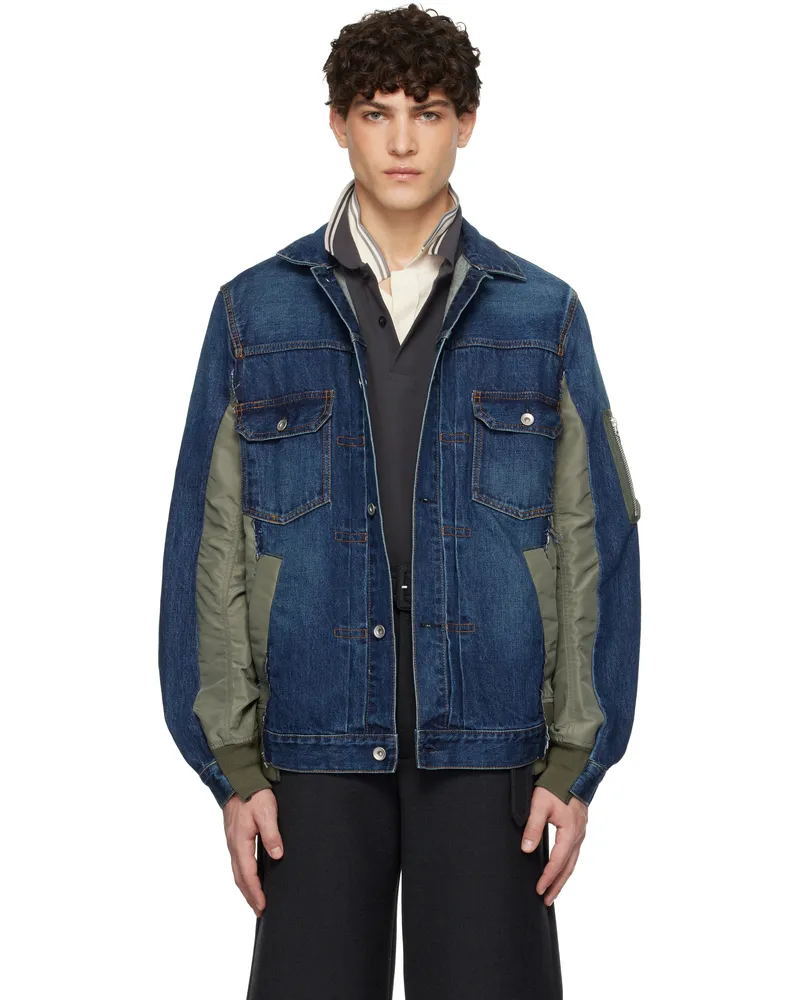 Sacai Blue & Khaki Nylon Twill Denim Jacket 401