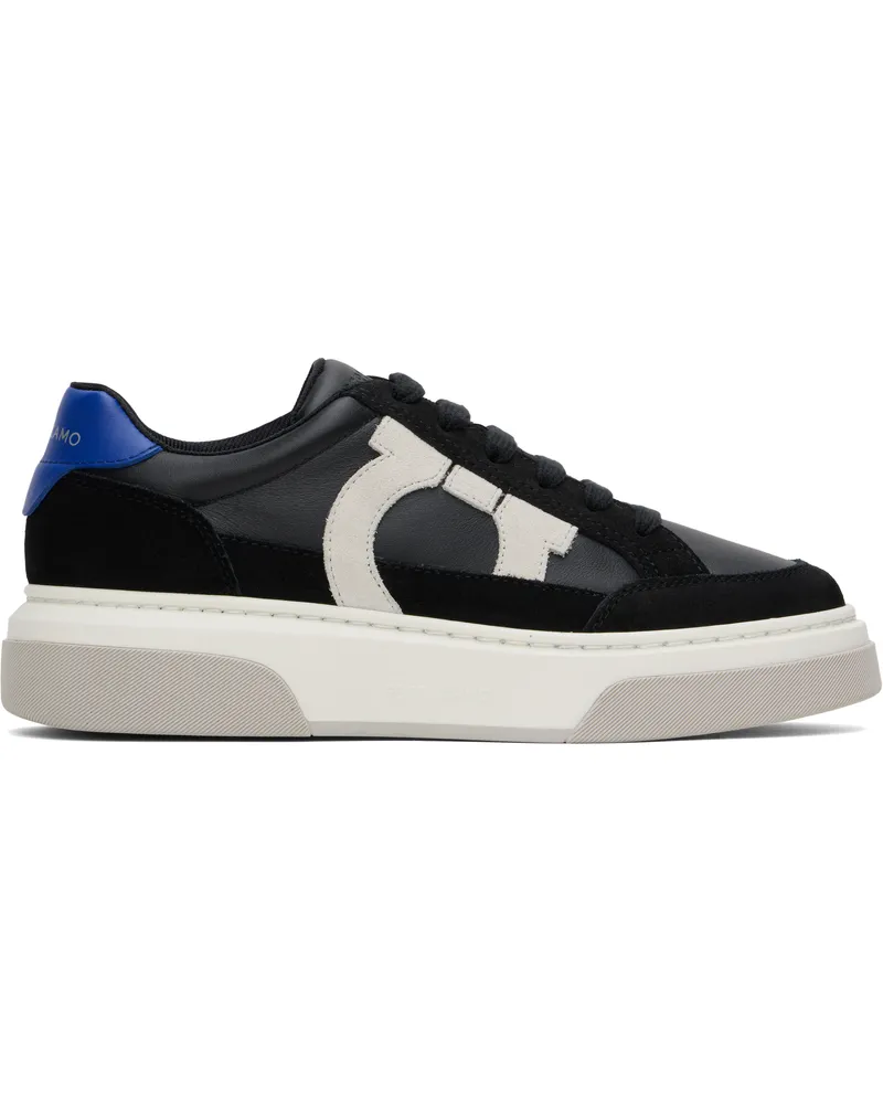 Ferragamo Black Low Cut Gancini Outline Sneakers Nero