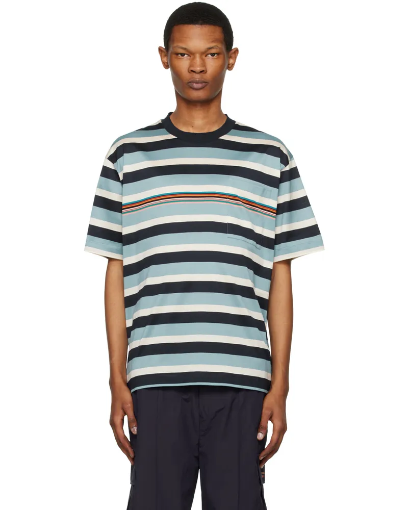 Pop Trading Company Blue Paul Smith Edition T-Shirt Stripe