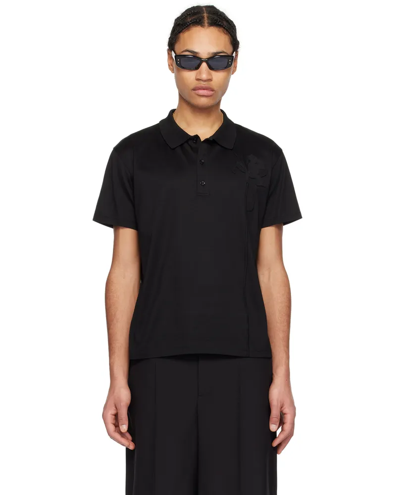 Valentino Garavani Black Floral Appliqué Polo Nero