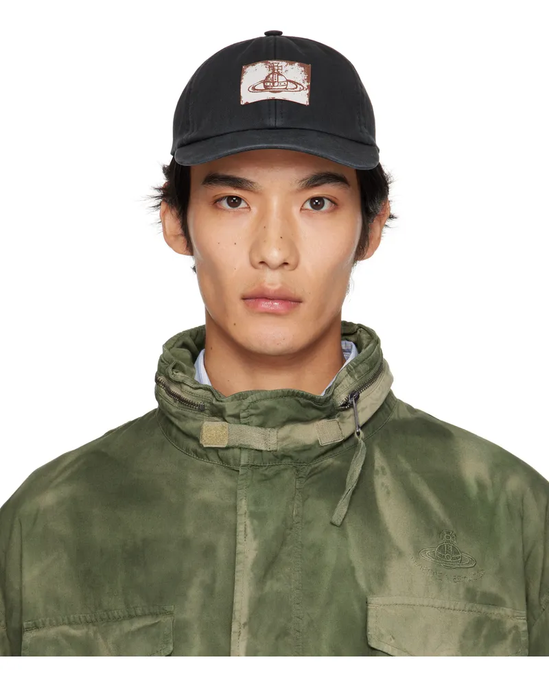 Vivienne Westwood Black Cotton Twill Baseball Cap Ss25-n401
