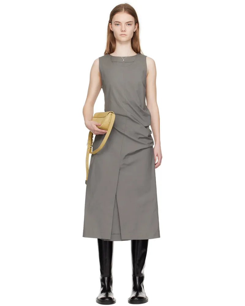 Commission Gray Double Crewneck Midi Dress Cement