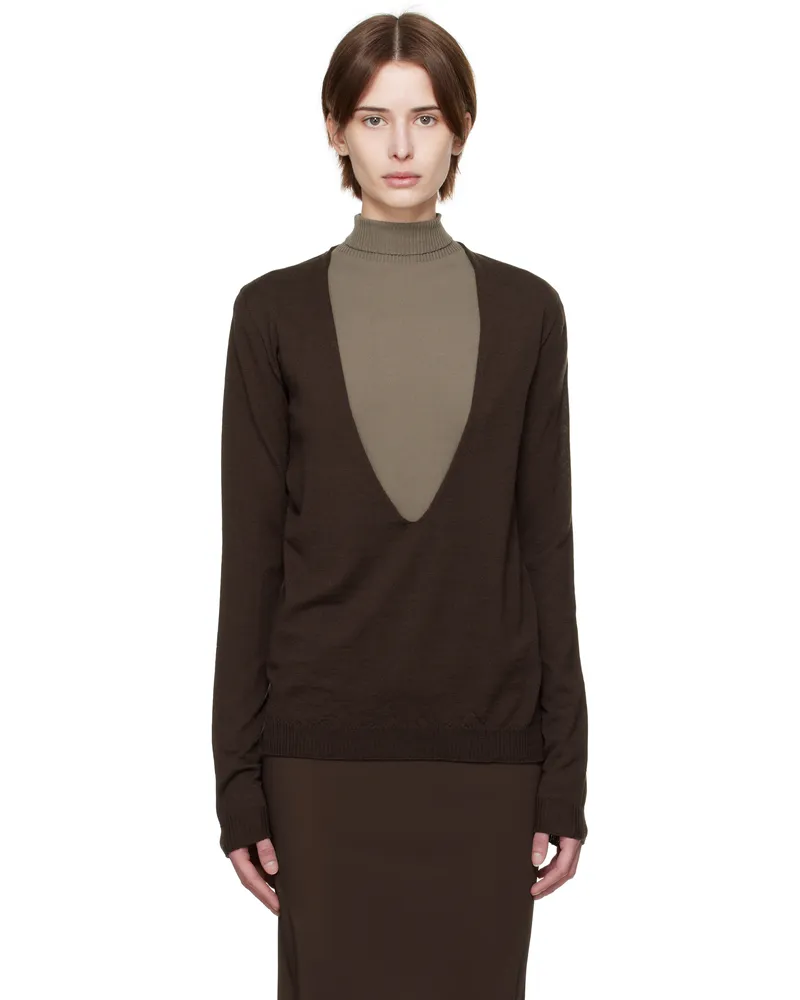 Rick Owens Brown Hollywood Xtreme V Neck Pull Sweater 14