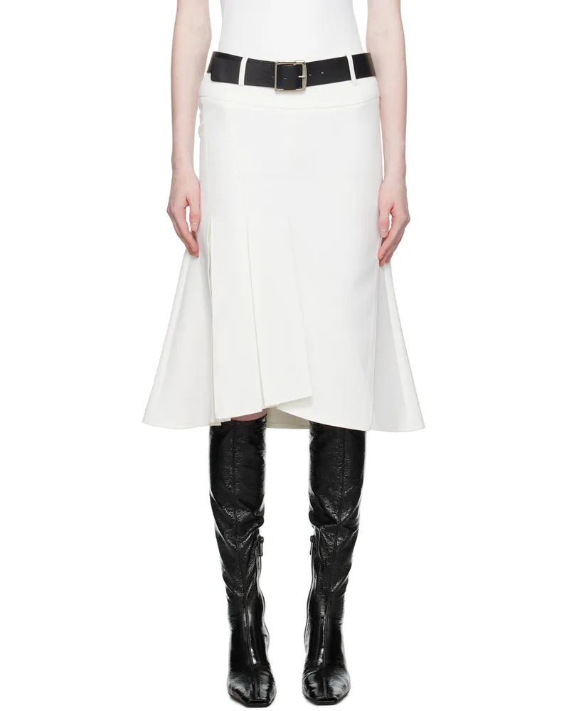 Fax Copy Express White Fishtail Midi Skirt White