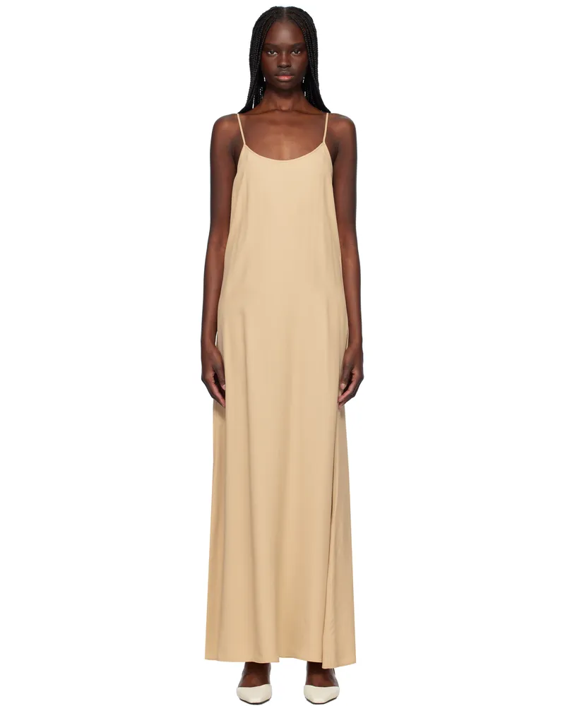 Filippa K Beige Draped Twill Strap Maxi Dress 0182