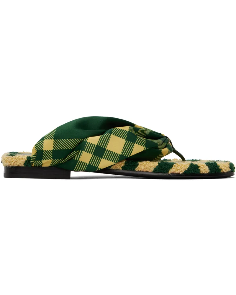 Burberry Green & Yellow Check Pool Slides Primrose