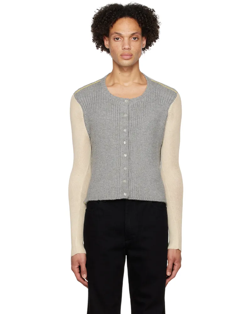 Eckhaus Latta Gray & Off-White Crewneck Cardigan Calico