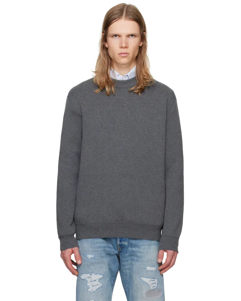 Golden Goose Gray Round-Neck Logo Sweater Dark