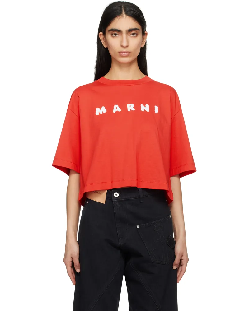 Marni Red Boxy 'Marni' Scribbled Logo T-shirt Slr63