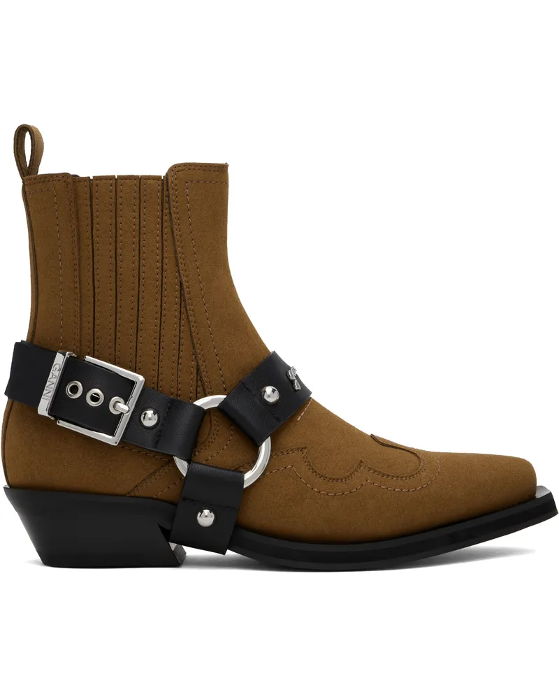 Ganni Brown Low Cut Western Chelsea Boots 925