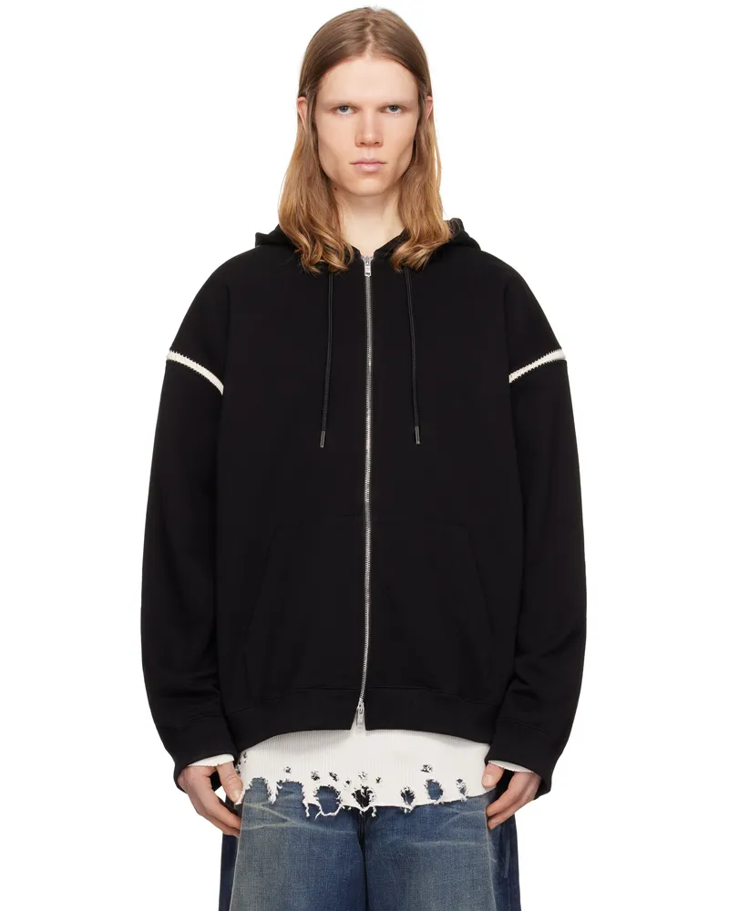 Mastermind World Black Boxy Fit Cross Stitch Zip Up Hoodie Black