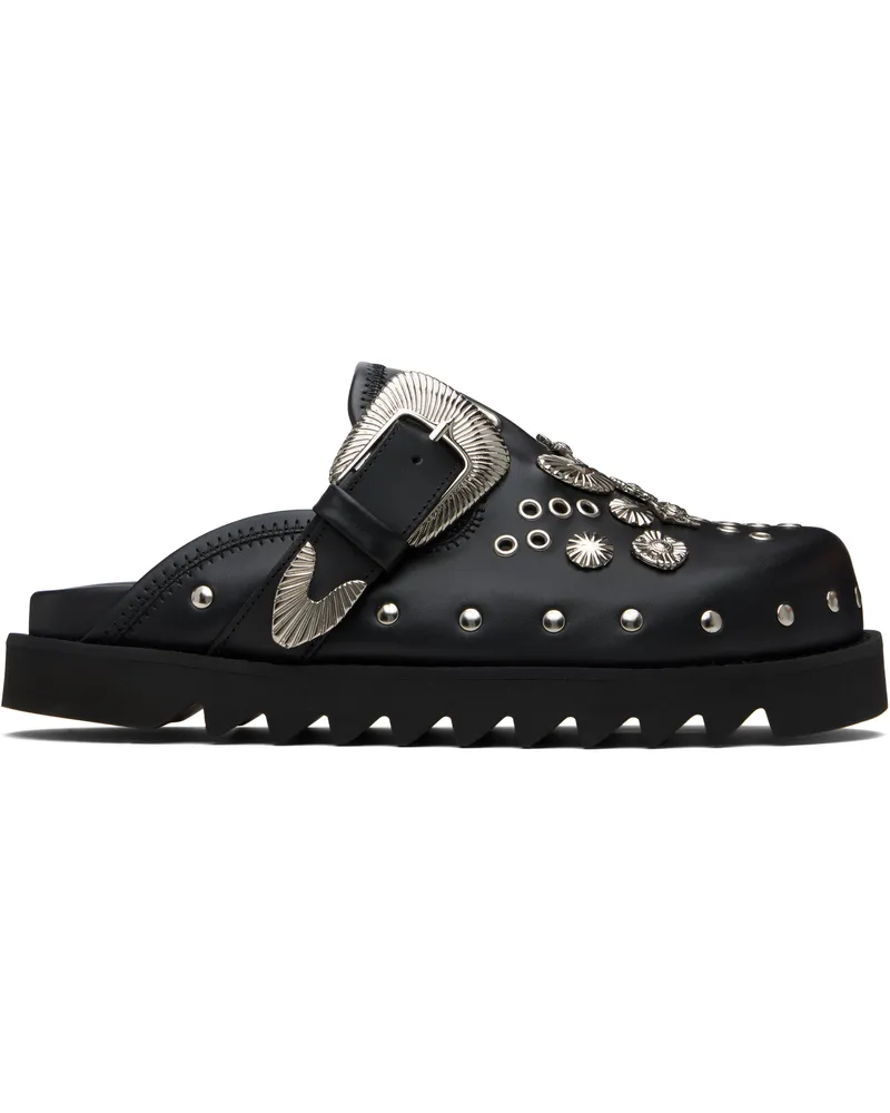Toga Black Eyelet Metal Sabot Loafers Black
