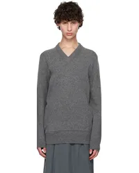 Jil Sander Gray V-Neck Sweater Asphalt