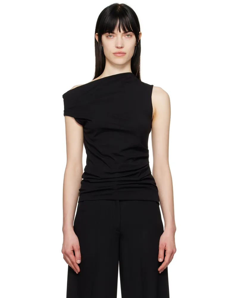 Dries van Noten Black Off-Shoulder Jersey Tank Top 900