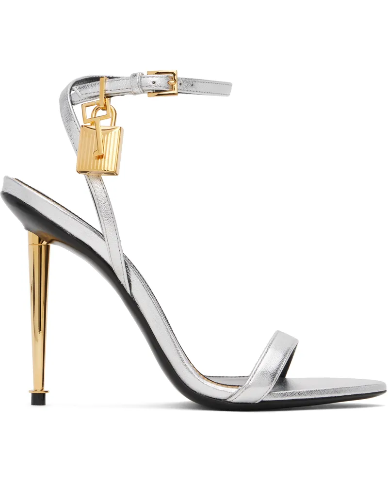 Tom Ford Silver Padlock Pointy Naked Heeled Sandals 1g004