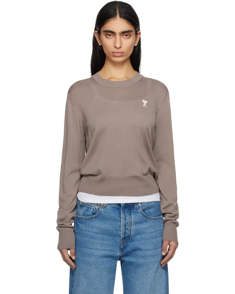 AMI Paris Taupe Wool Ami de Coeur Crew Neck Sweater Ash