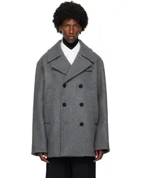 Jil Sander Gray Double-Breasted Peacoat Pebble