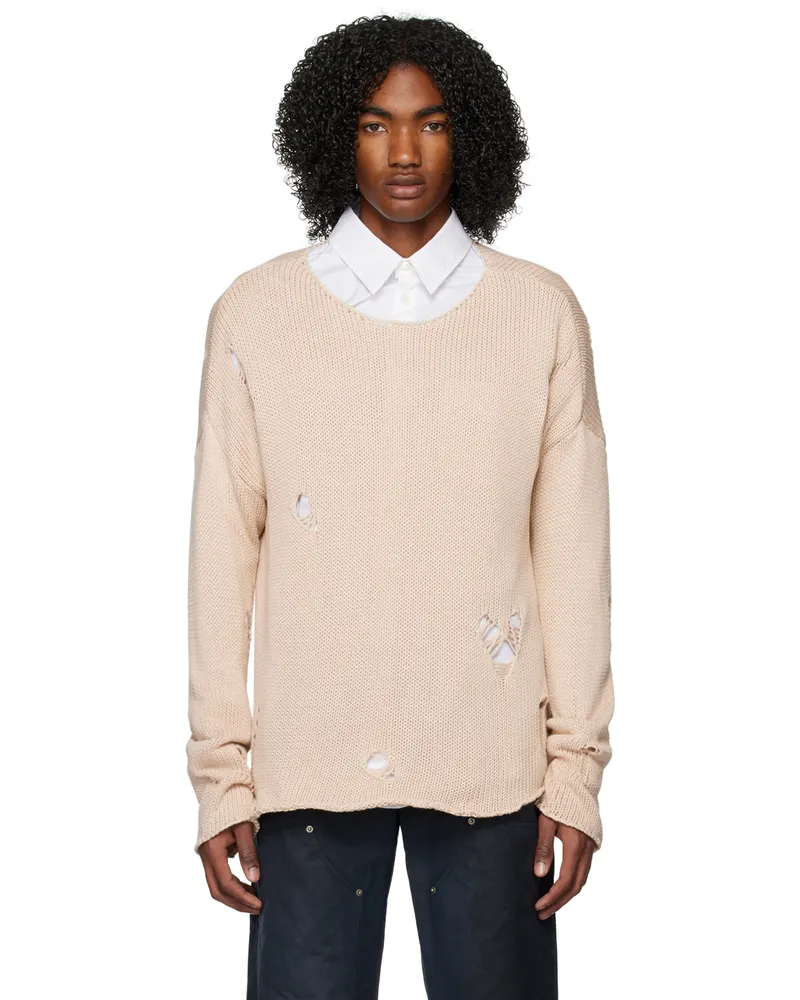 FourTwoFour on Fairfax Beige Distressed Sweater Beige