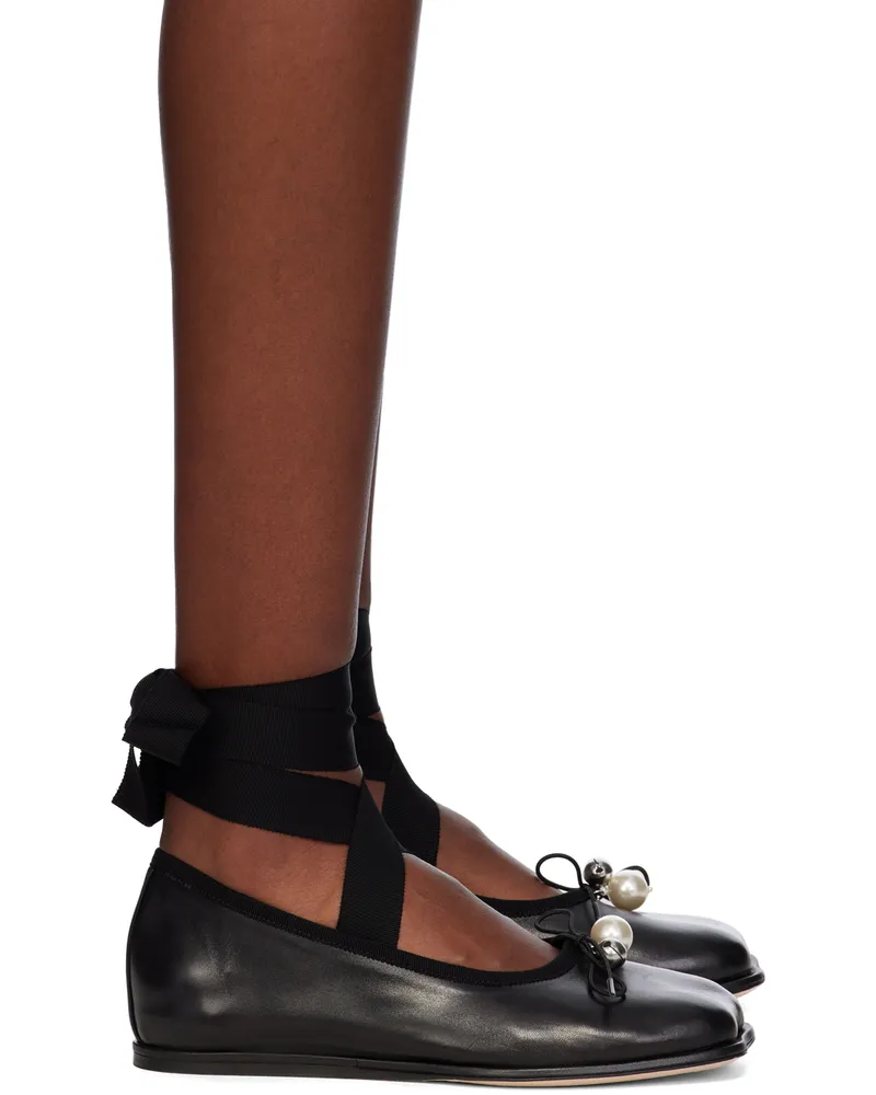 Simone Rocha Black Heart Toe Ribbon Bow Ballerina Flats Black