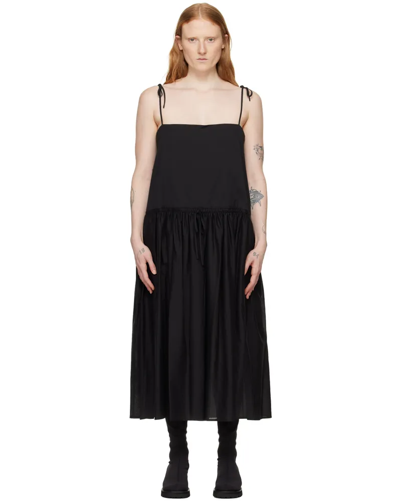 AMOMENTO Black Shirred Maxi Dress Black